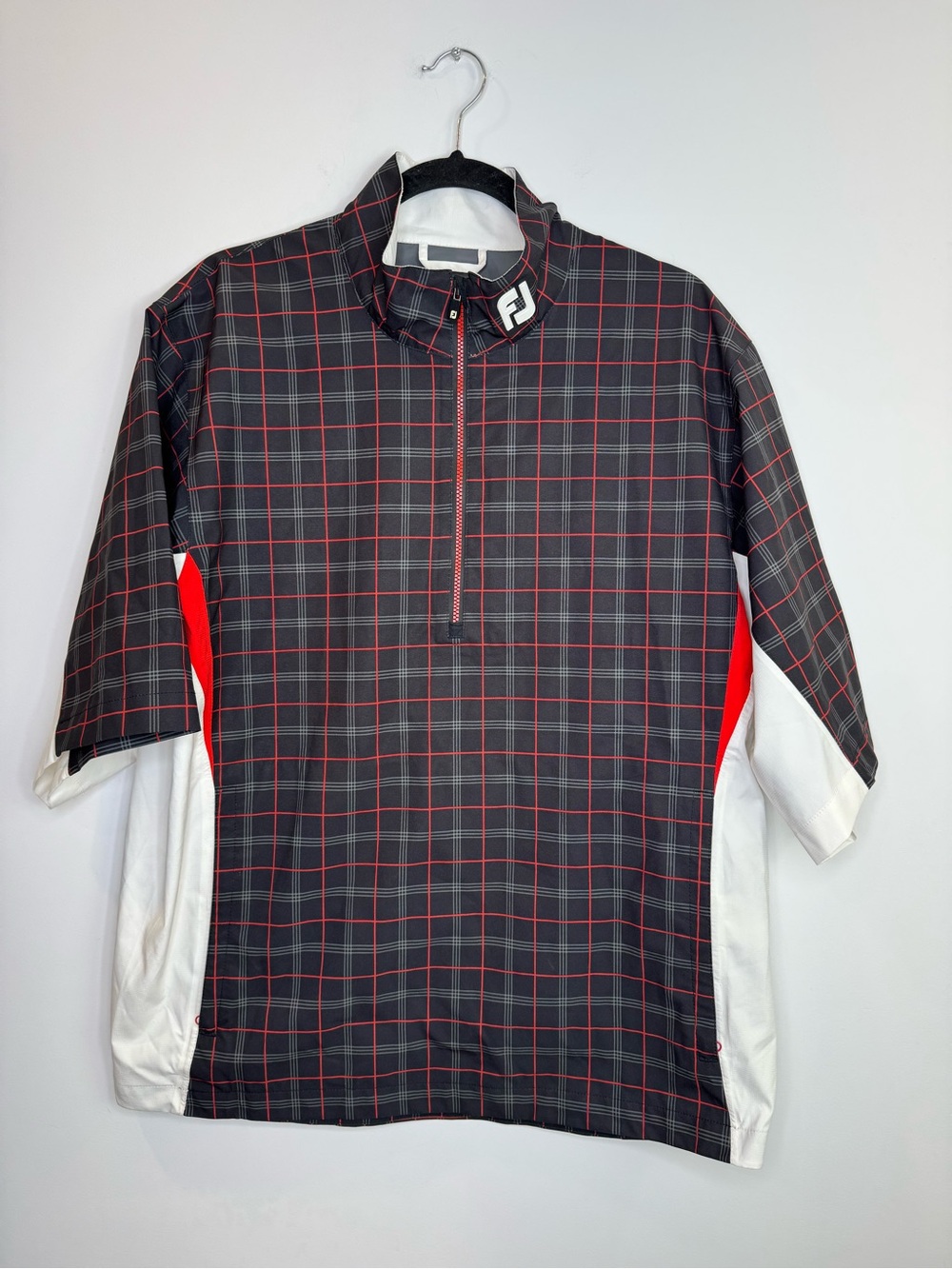 FootJoy Black Red Plaid Golf Pullover Waterproof HydroLite Rain Shirt medium